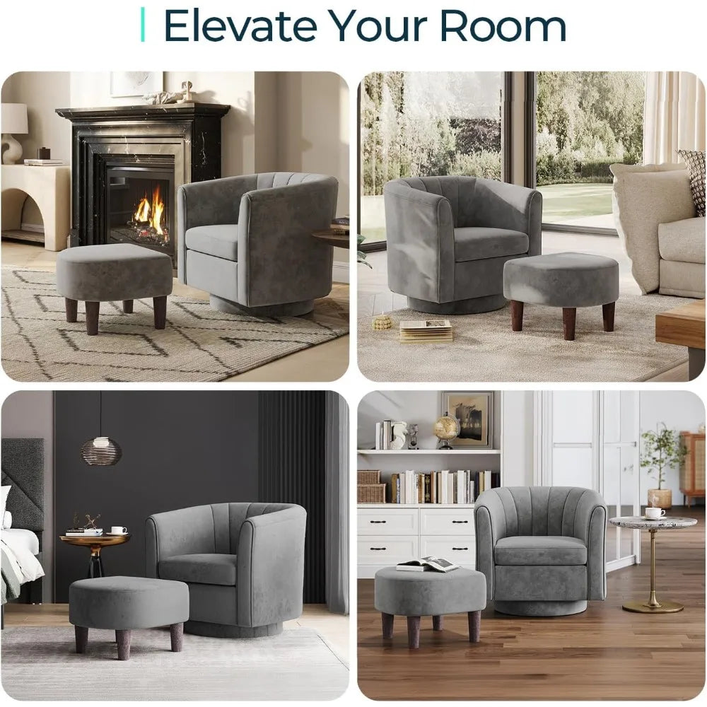 Velvet Modern Swivel Accent Chair With Ottoman Set